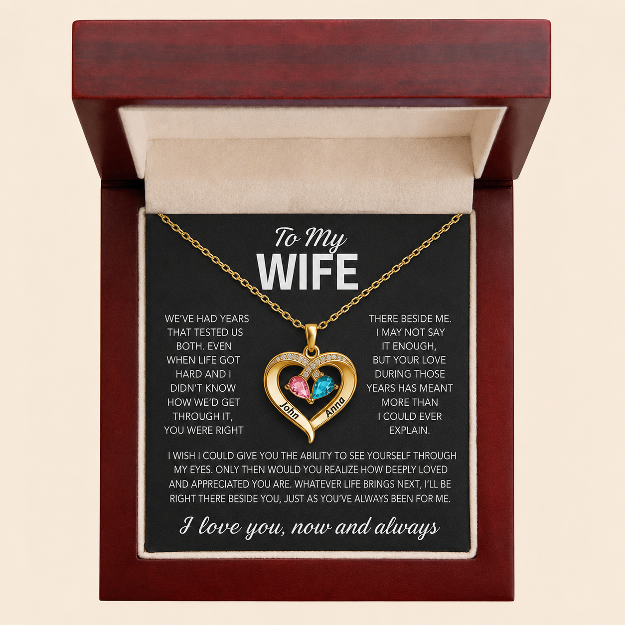 To My Wife – Birthstone Heart Necklace