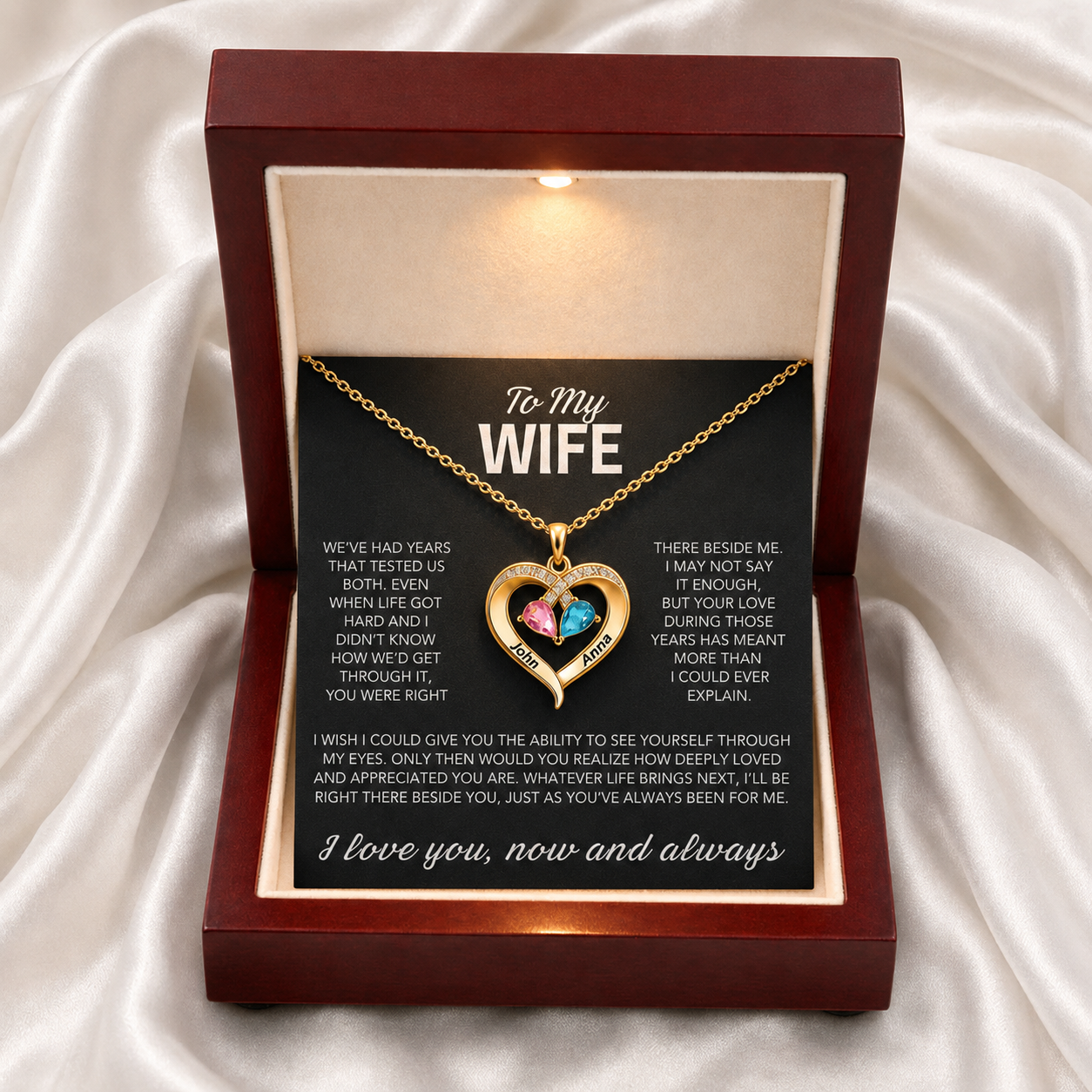 To My Wife – Birthstone Heart Necklace