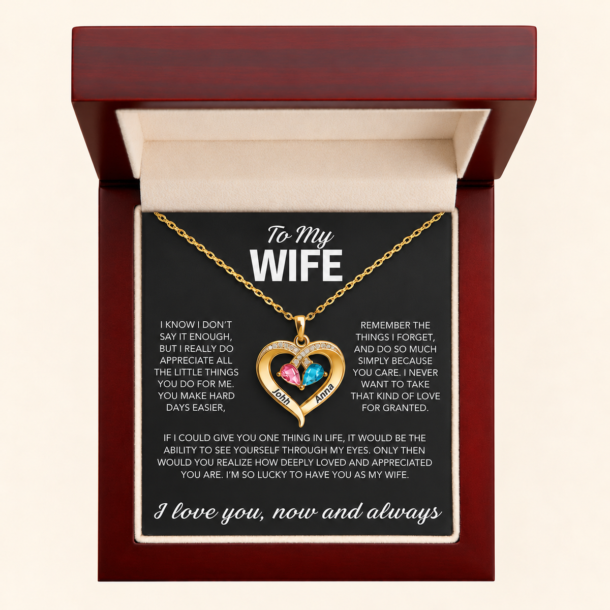To My Wife – Birthstone Heart Necklace
