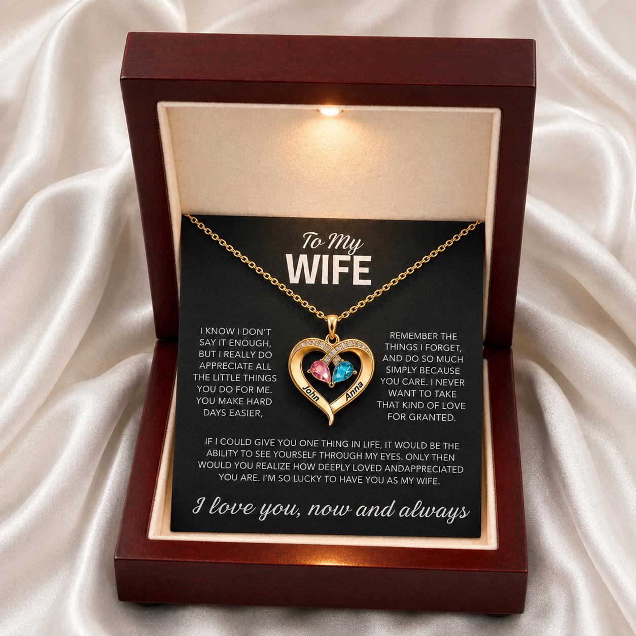 To My Wife – Birthstone Heart Necklace