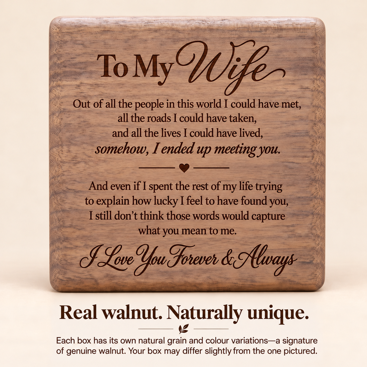 Forever Yours - Birthstone Heart Necklace & Engraved Walnut Box