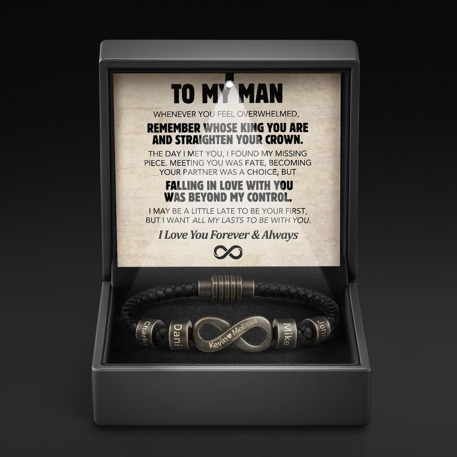 Infinity Name Bracelet - For the Man Who Holds Us Together
