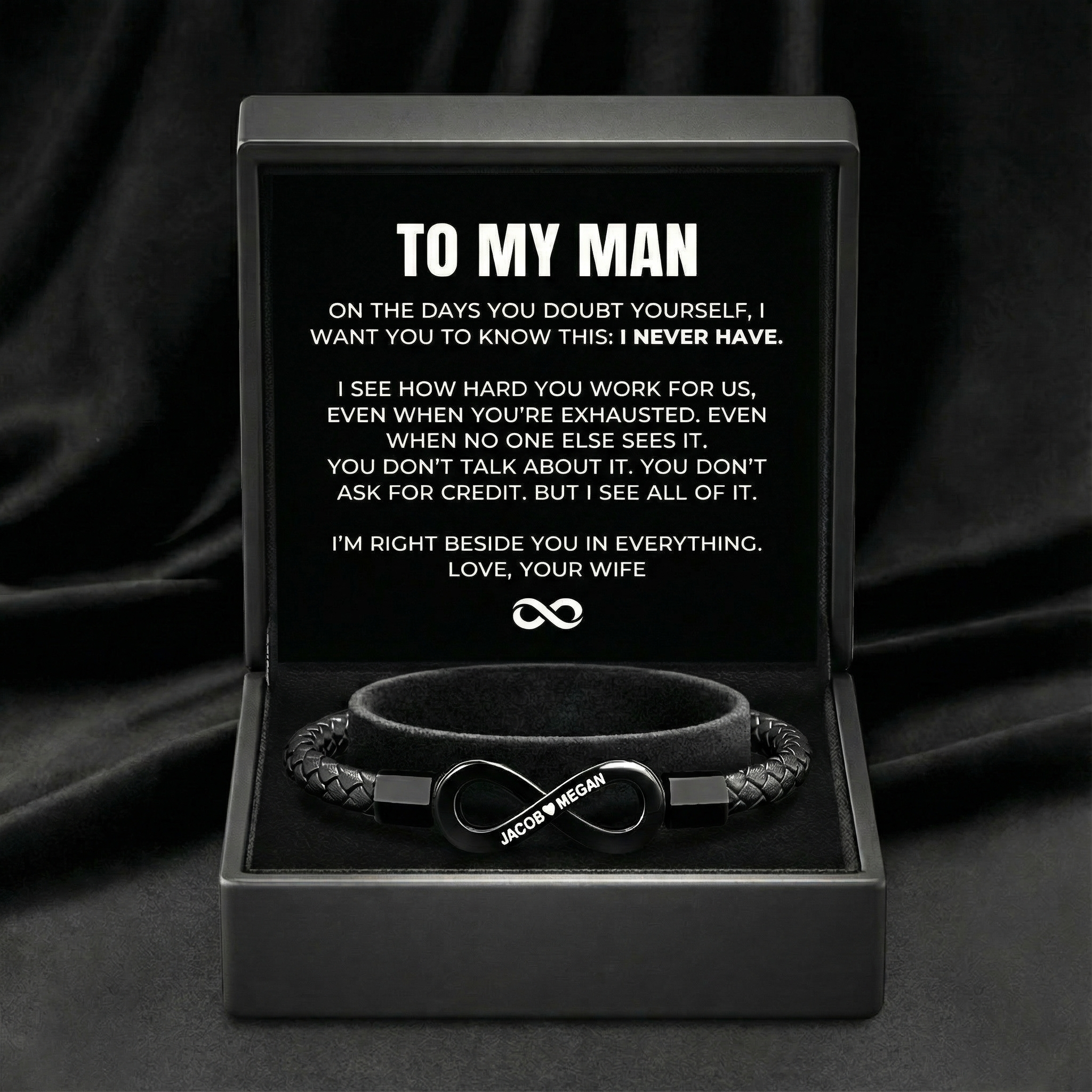 "Para mi hombre": pulsera personalizada con el infinito 