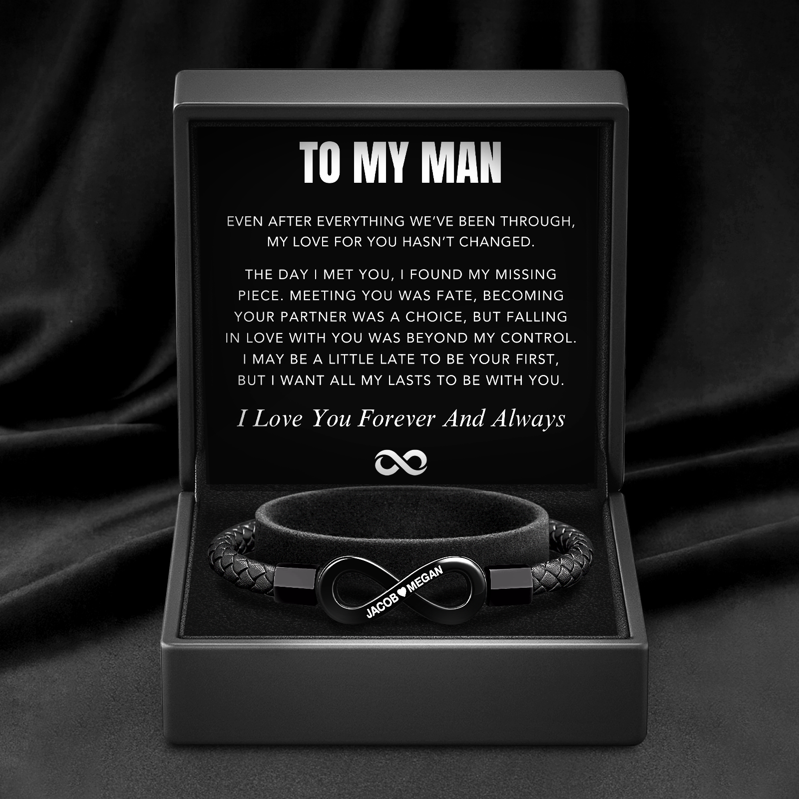 "Para mi hombre": pulsera personalizada con el infinito 
