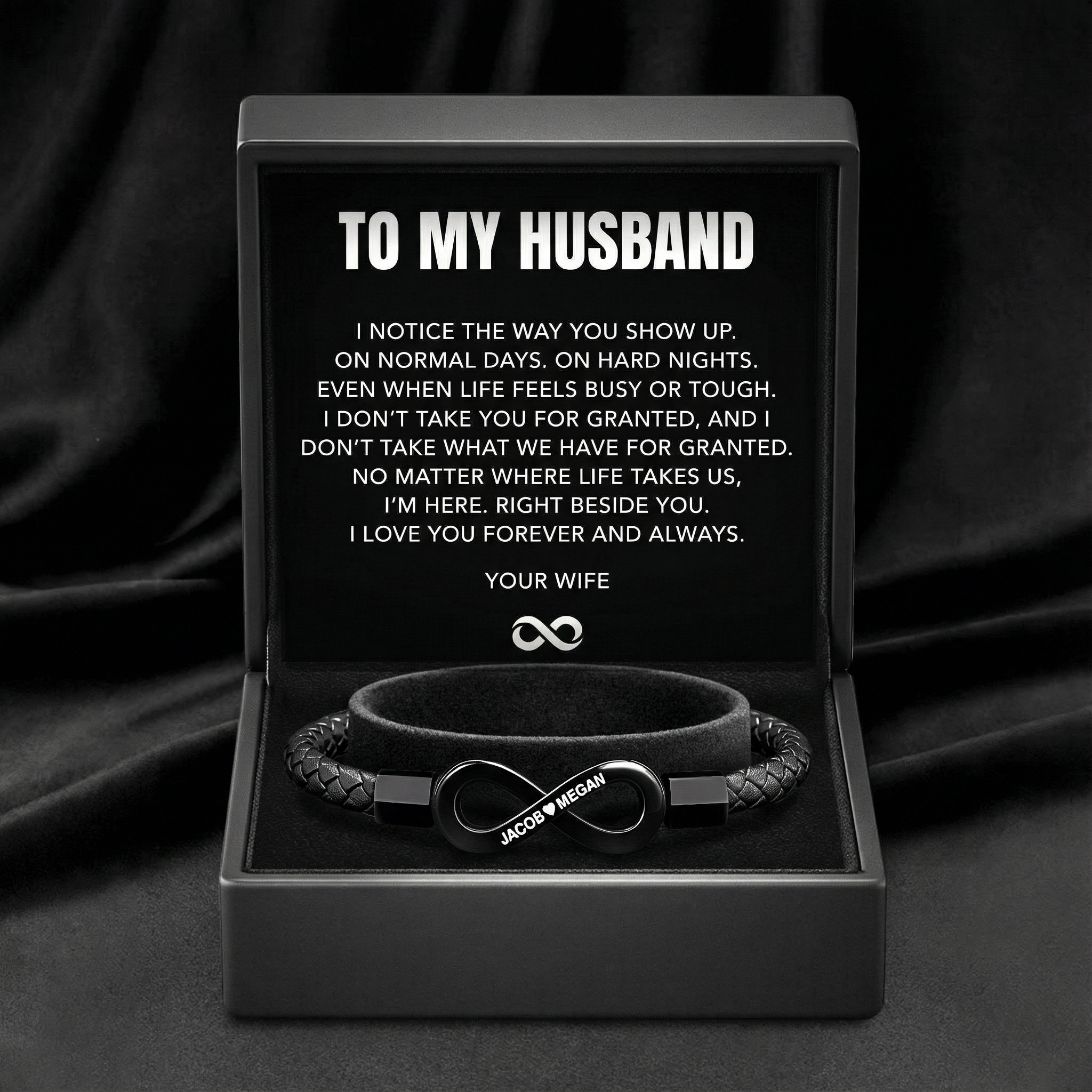 "Para mi hombre": pulsera personalizada con el infinito 
