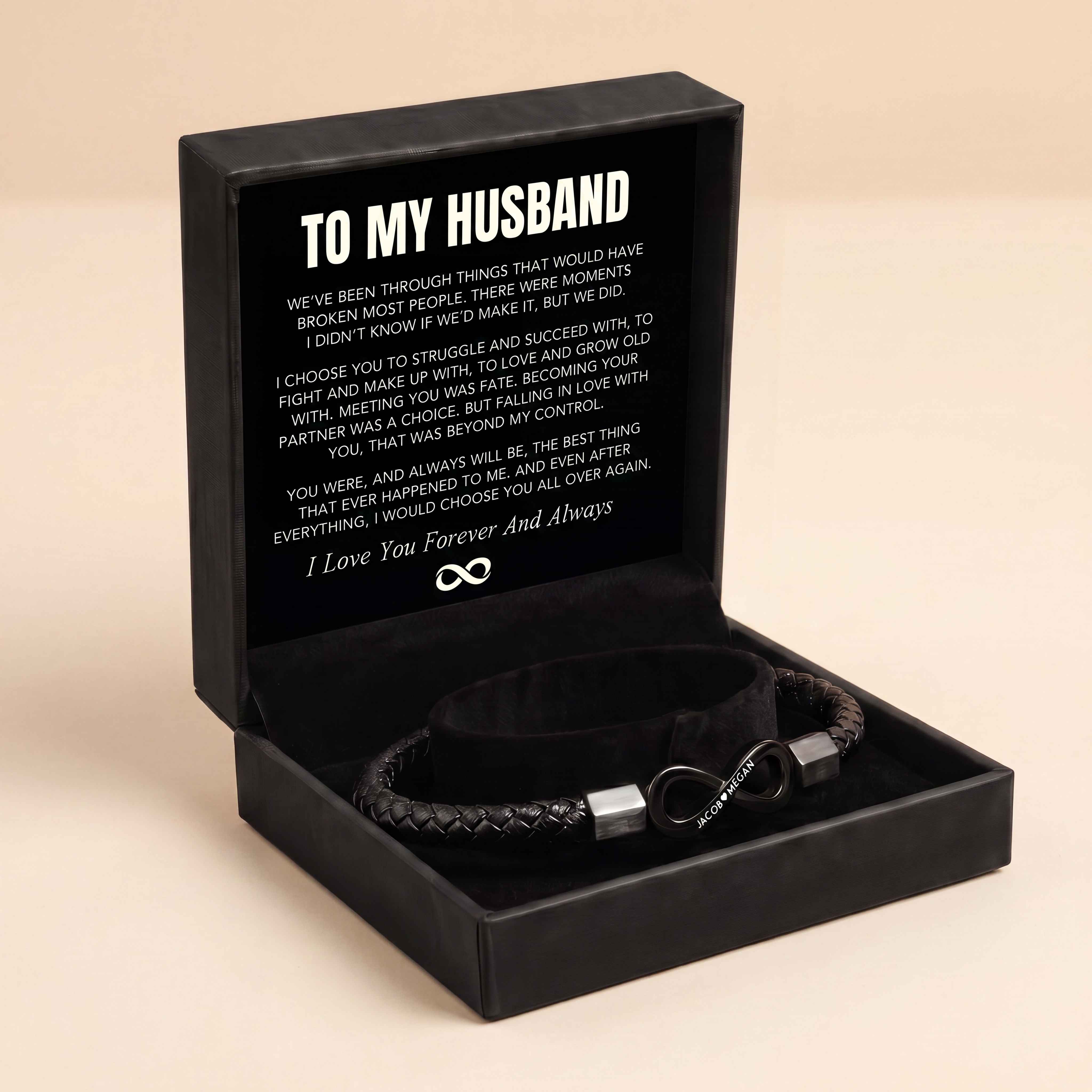 To My Husband Infinity Bracelet — Personalized Names Engraved Gift