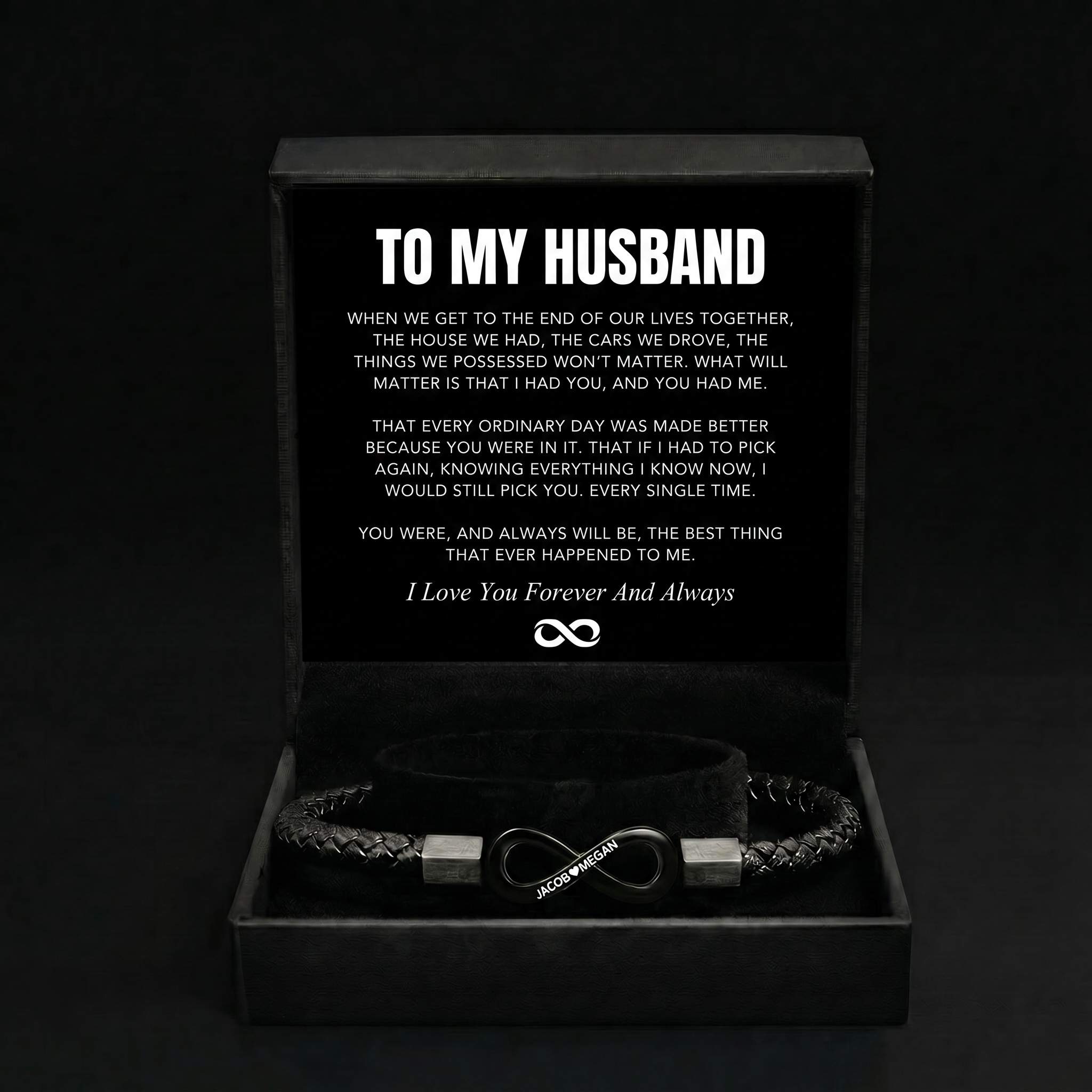 "Para mi hombre": pulsera personalizada con el infinito 
