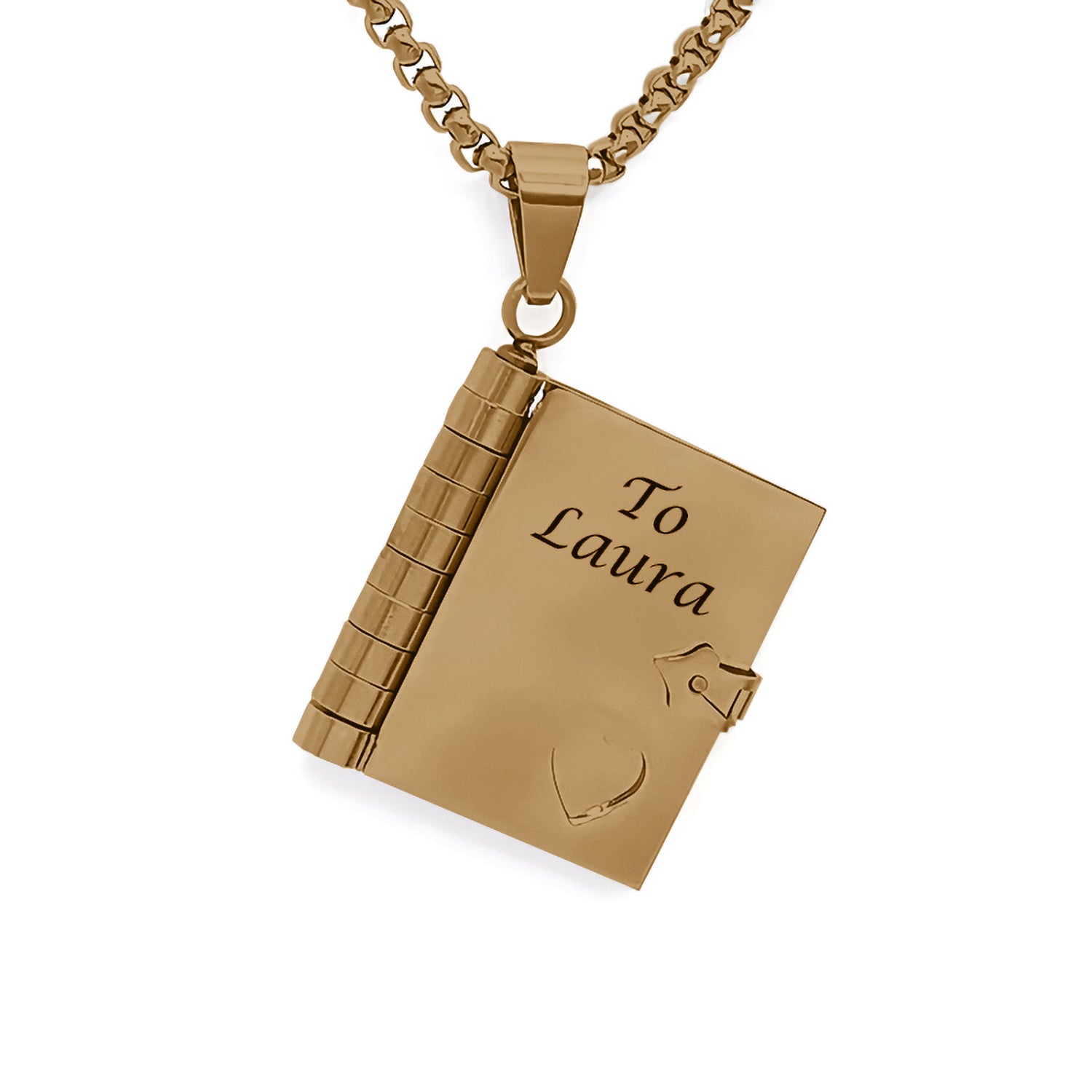 Collar con cuaderno grabado "Nuestra historia de amor"