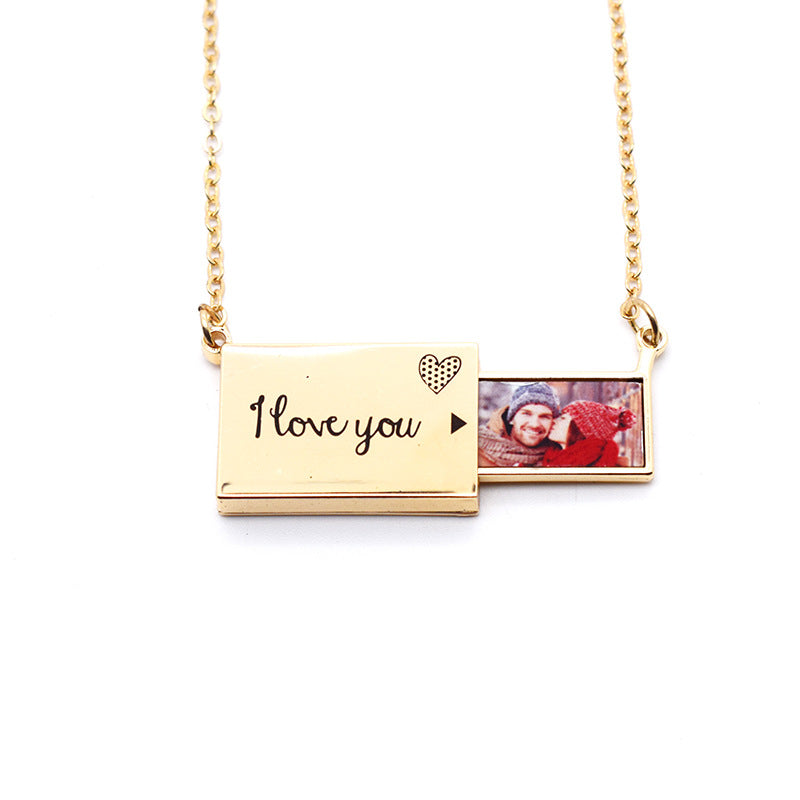 Collar con carta de amor y foto en caja Forever Rose