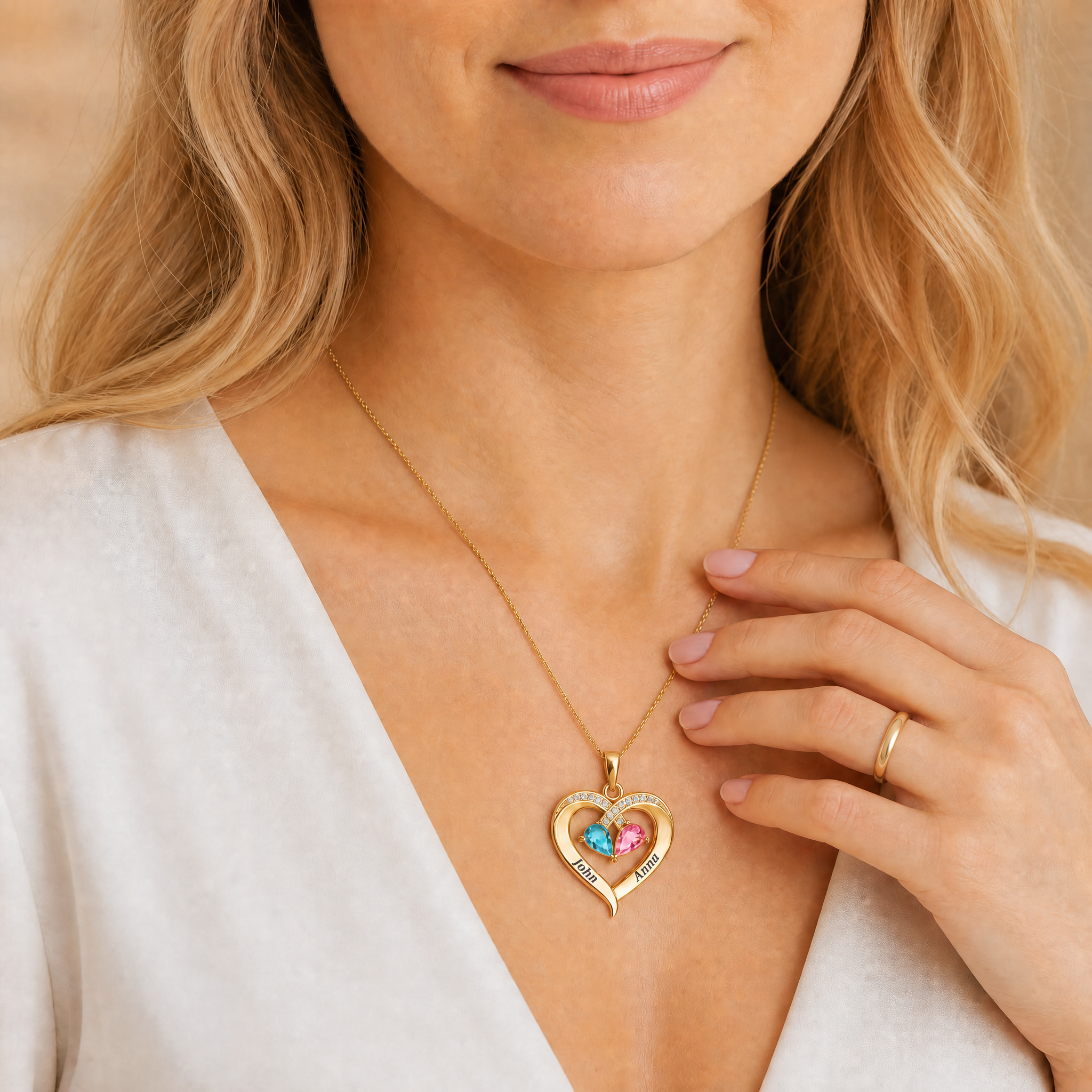To My Wife – Birthstone Heart Necklace with Customized Box