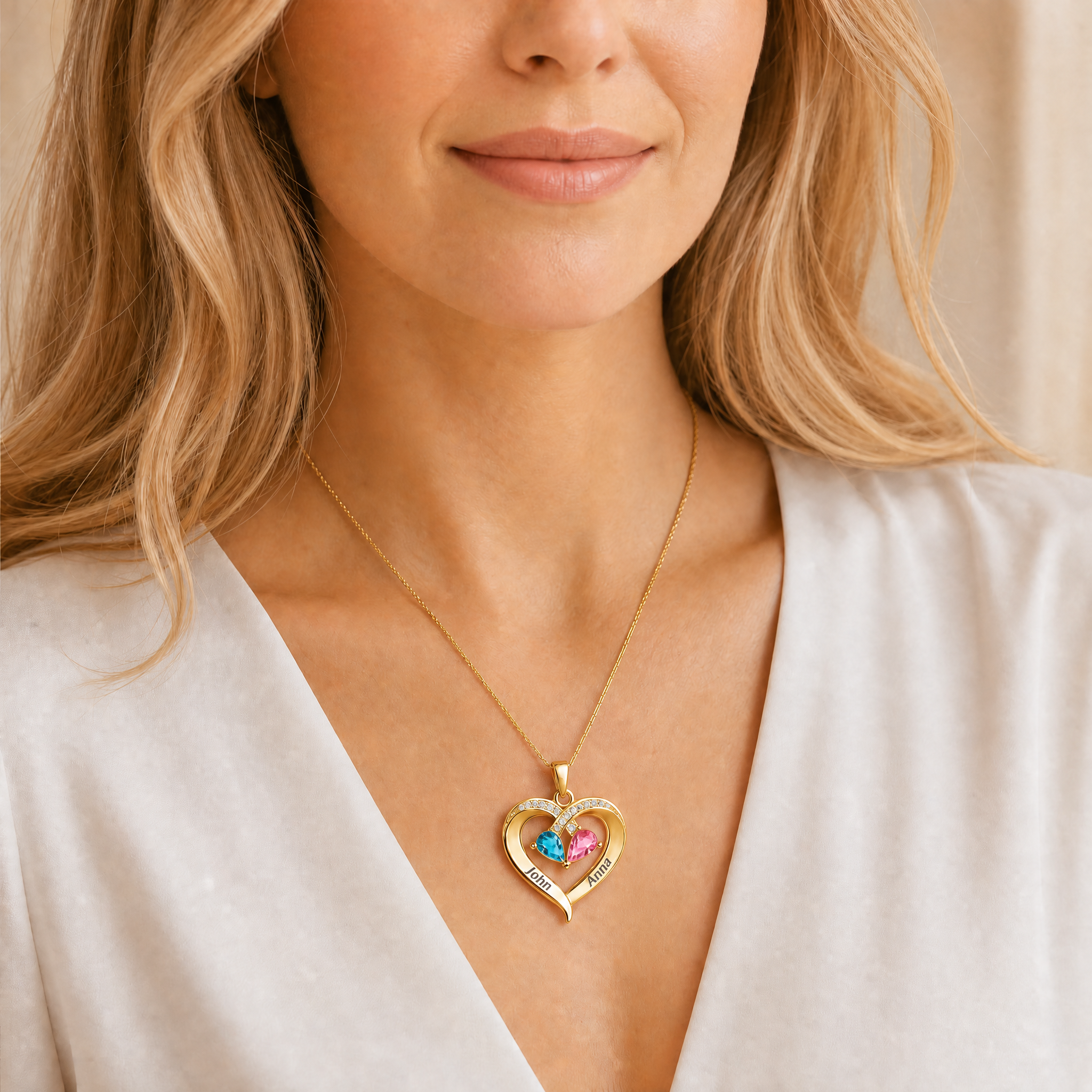 To My Wife – Birthstone Heart Necklace with Customized Box