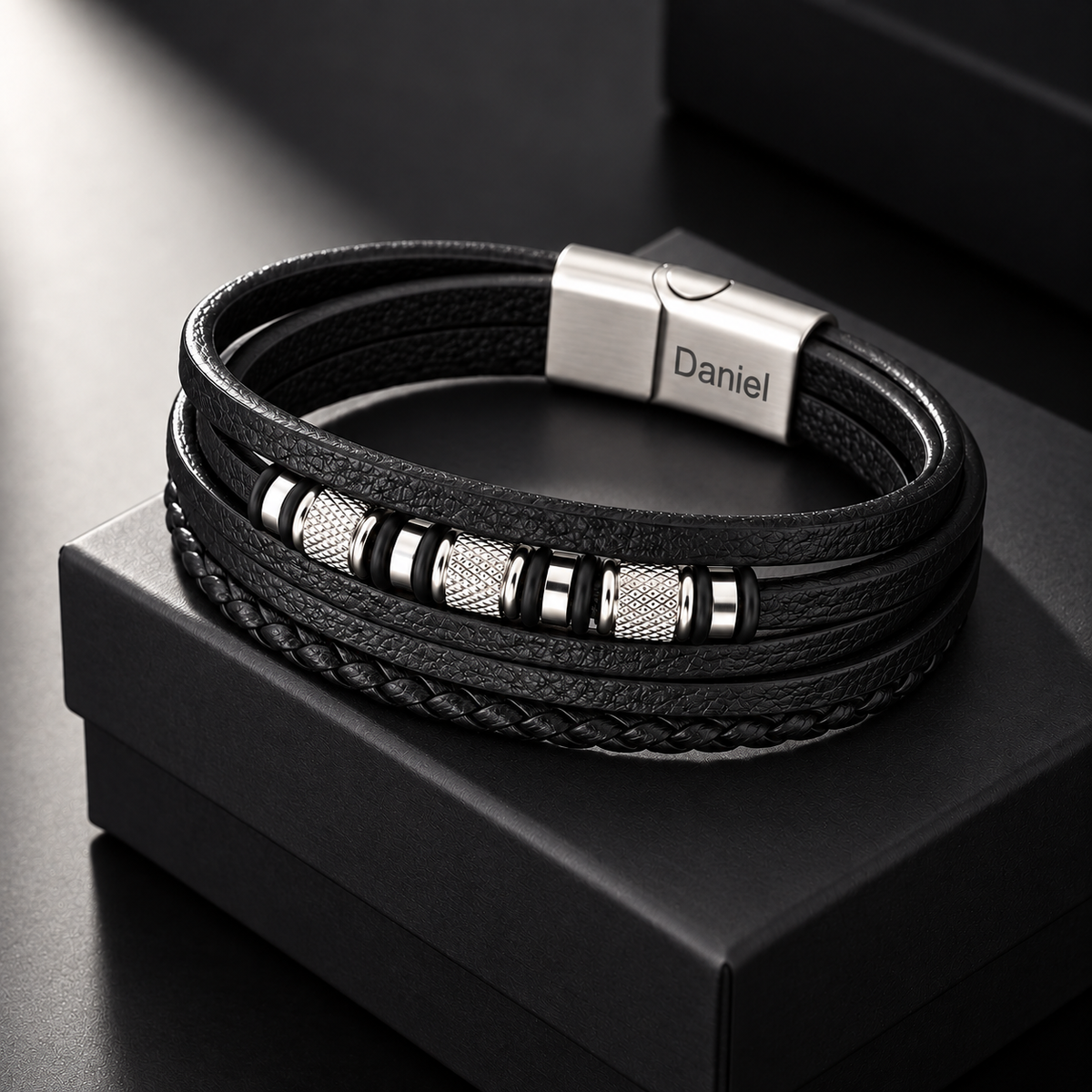"To My Grandson" Personalized Braided Leather Bracelet