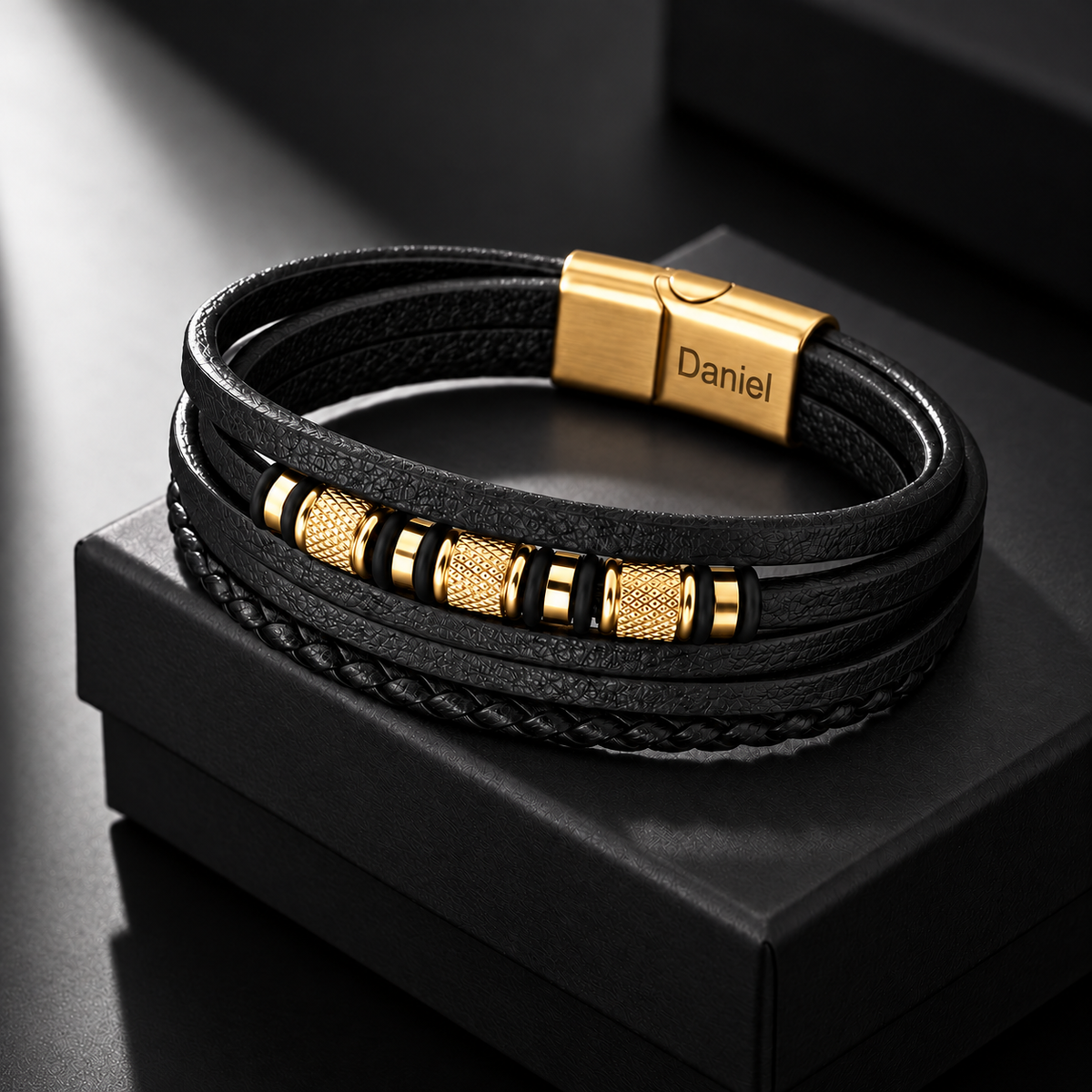 "To My Grandson" Personalized Braided Leather Bracelet