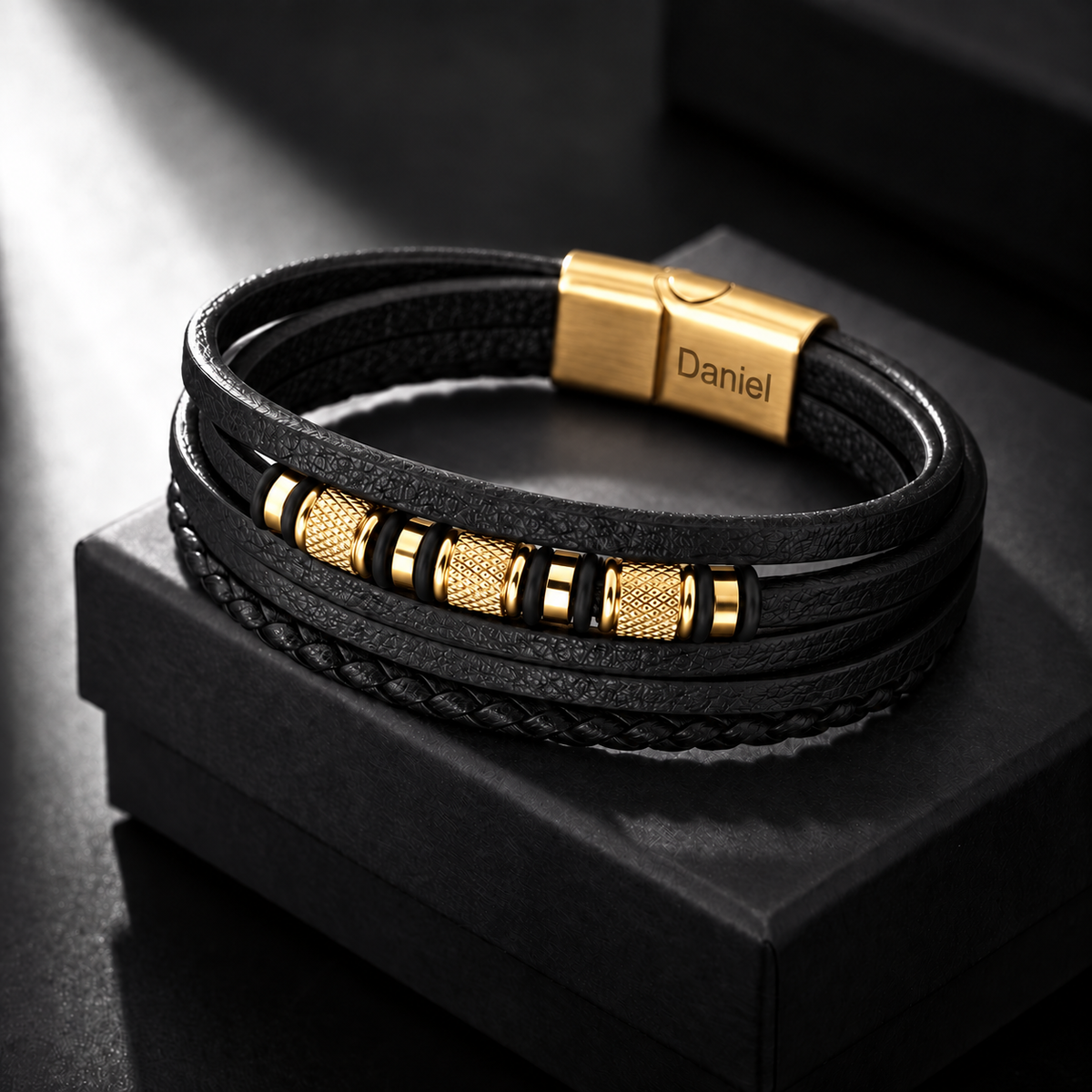 Juego de regalo de pulsera con nudo infinito y nombre grabado para hijo 