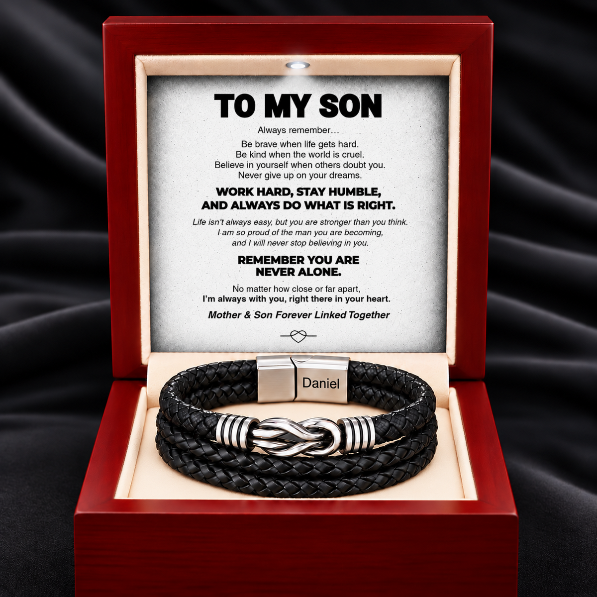 Son's Infinity Multi-Layer Braided Knot Bracelet Gift Set with Engraved Name