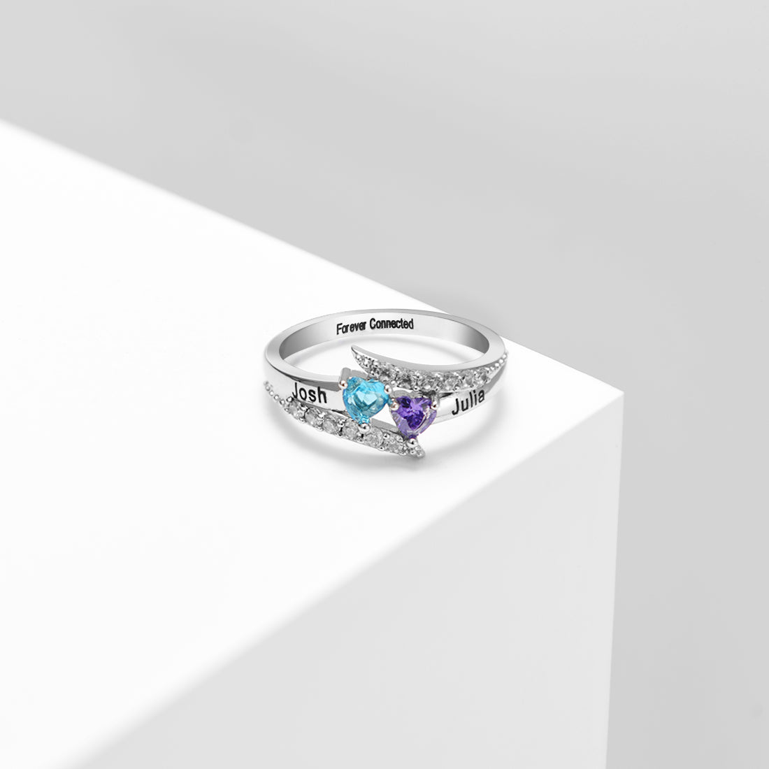Anillo de pareja con piedra de nacimiento personalizada 
