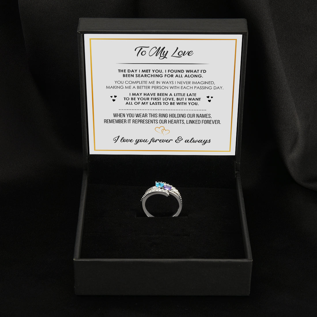 Anillo de pareja con piedra de nacimiento personalizada 