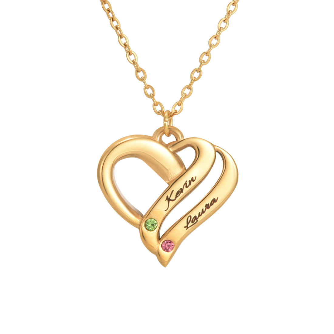 Collar de corazón personalizado con grabado doble y piedra de nacimiento 