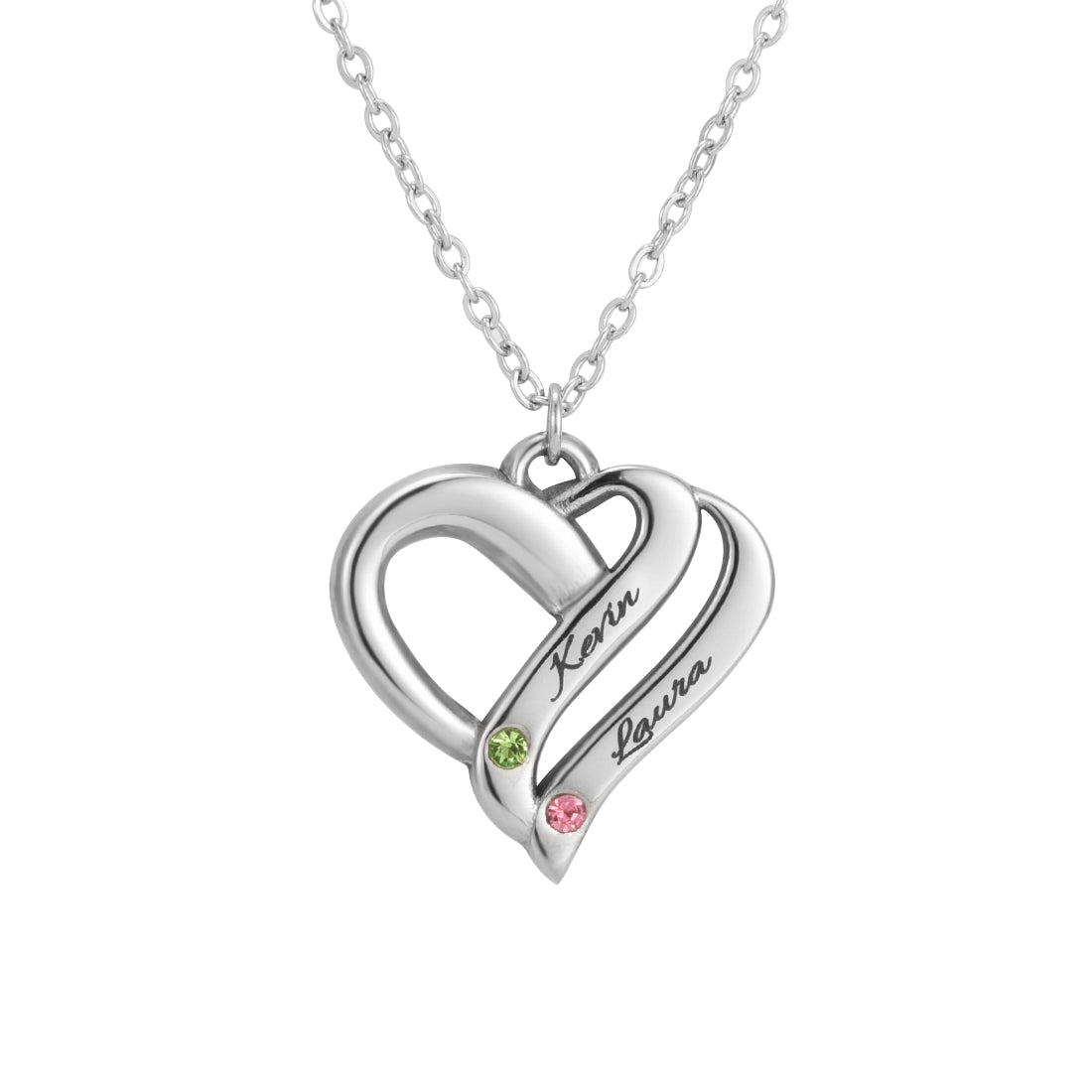 Collar de corazón personalizado con grabado doble y piedra de nacimiento 