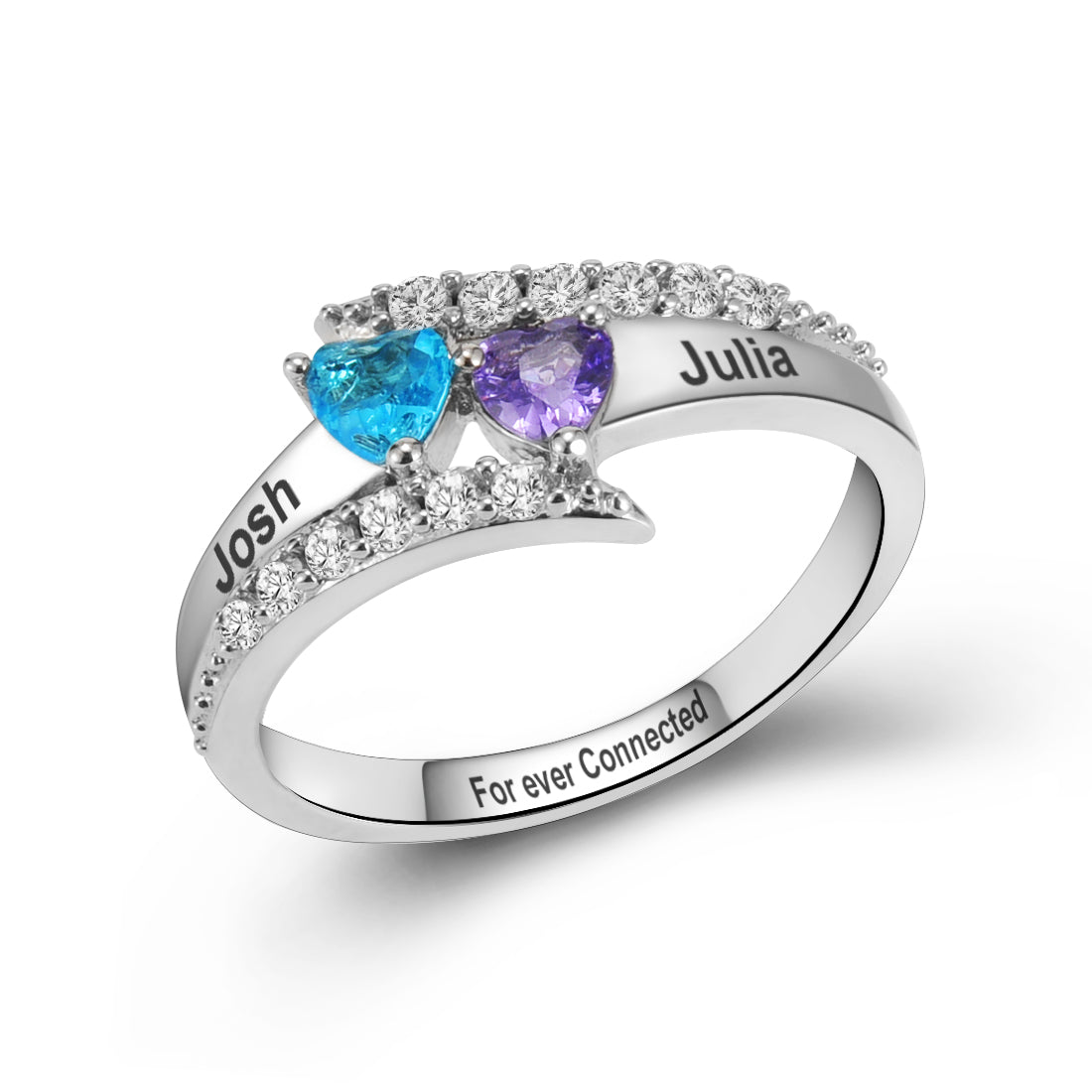 Anillo de pareja con piedra de nacimiento personalizada 