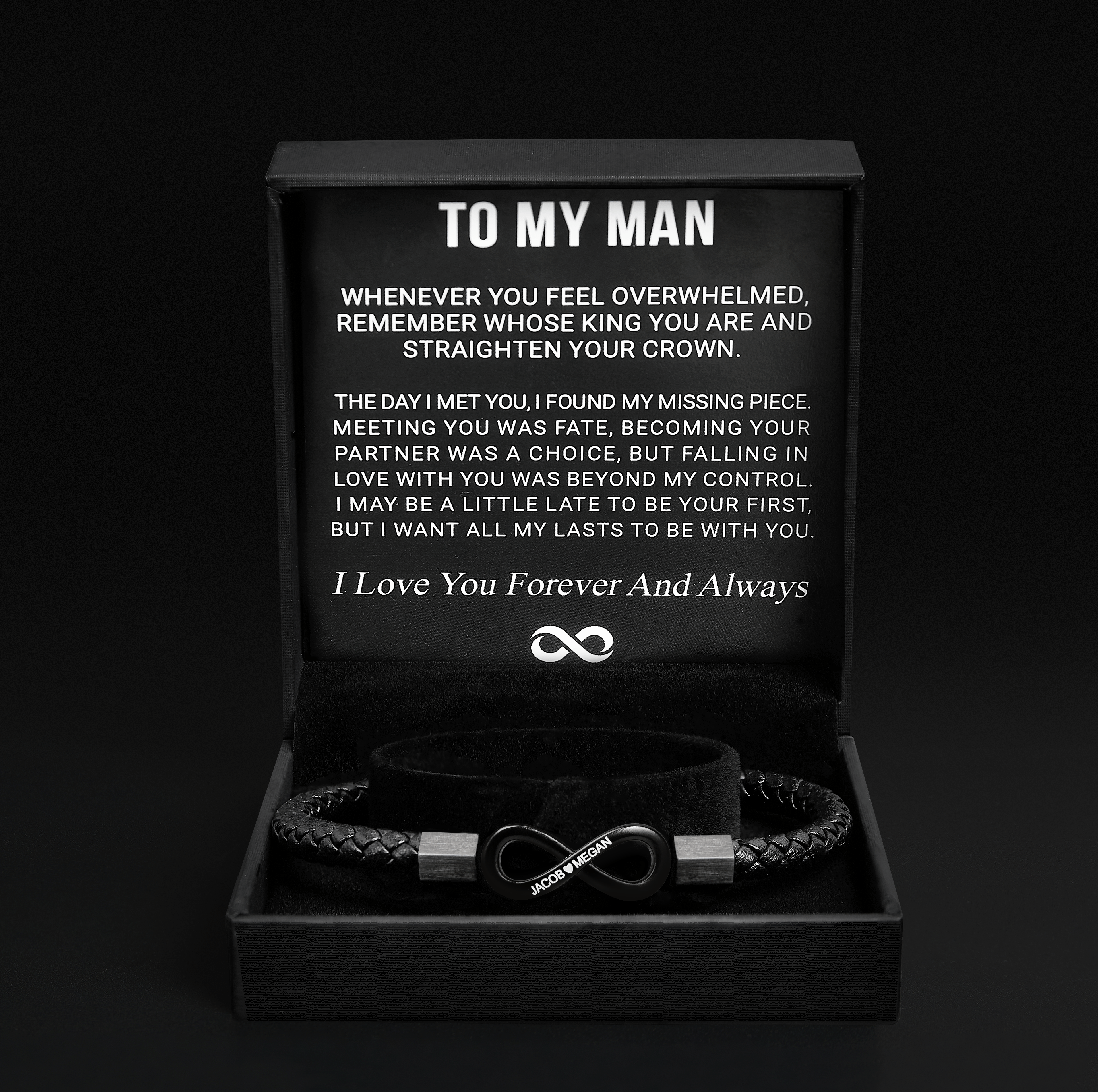 "Para mi hombre": pulsera personalizada con el infinito 