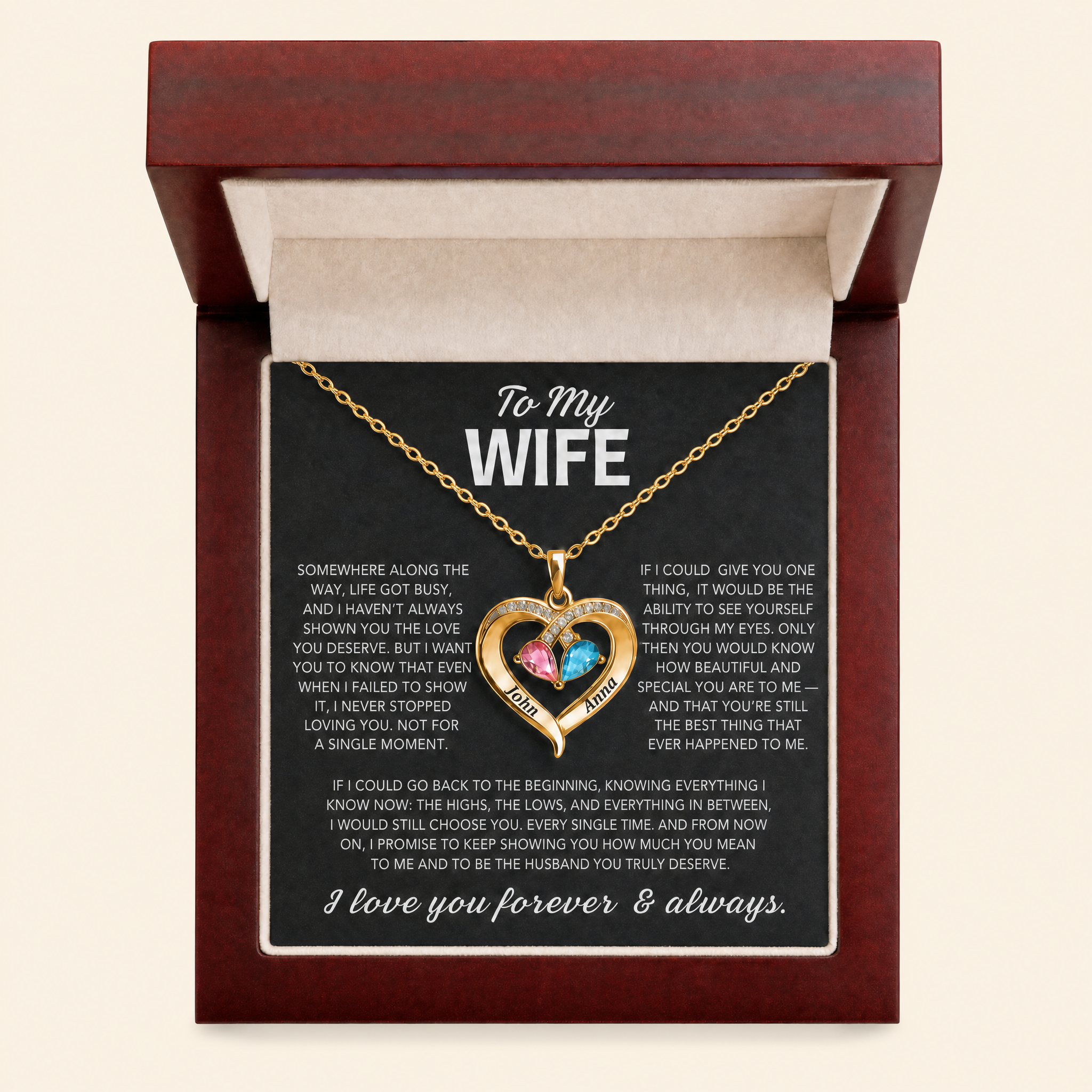 To My Wife – Birthstone Heart Necklace