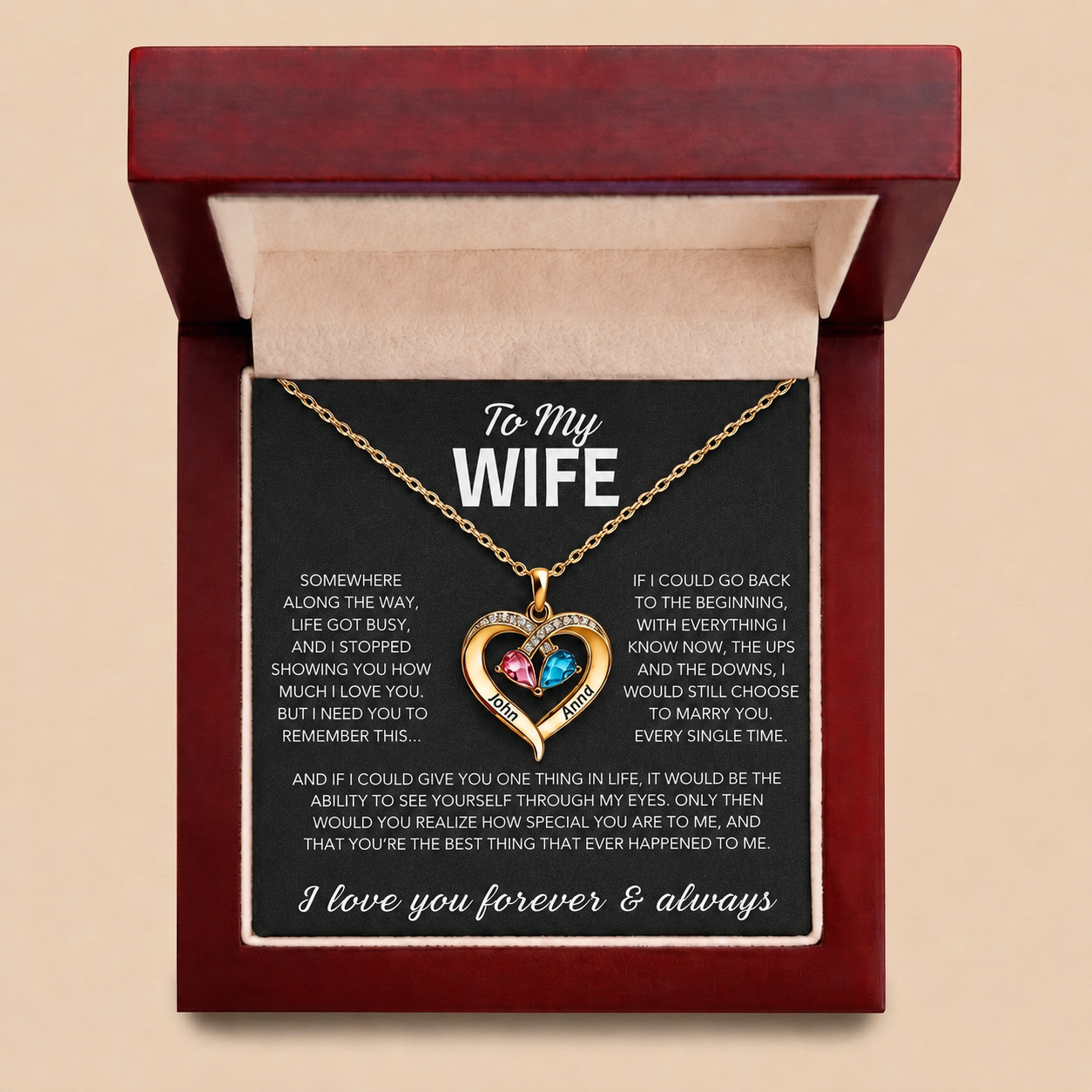 To My Wife – Birthstone Heart Necklace