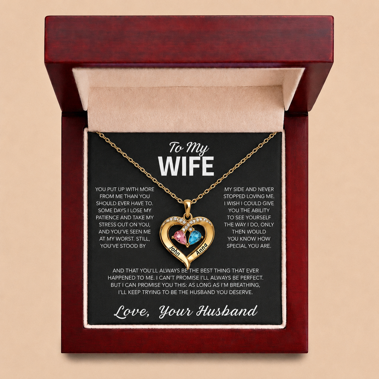 To My Wife – Birthstone Heart Necklace