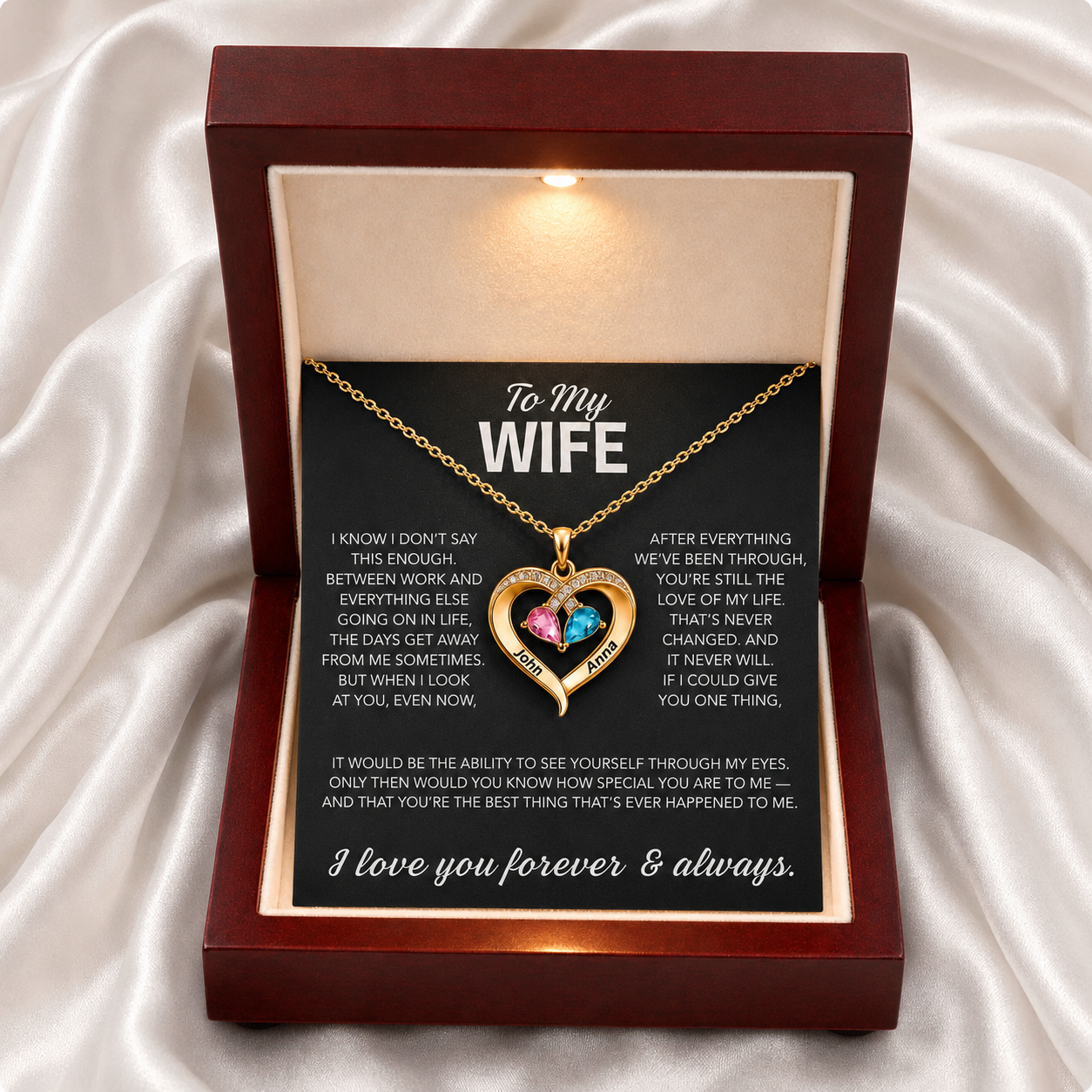 To My Wife – Birthstone Heart Necklace