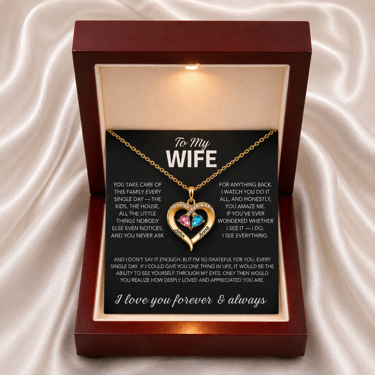 To My Wife – Birthstone Heart Necklace