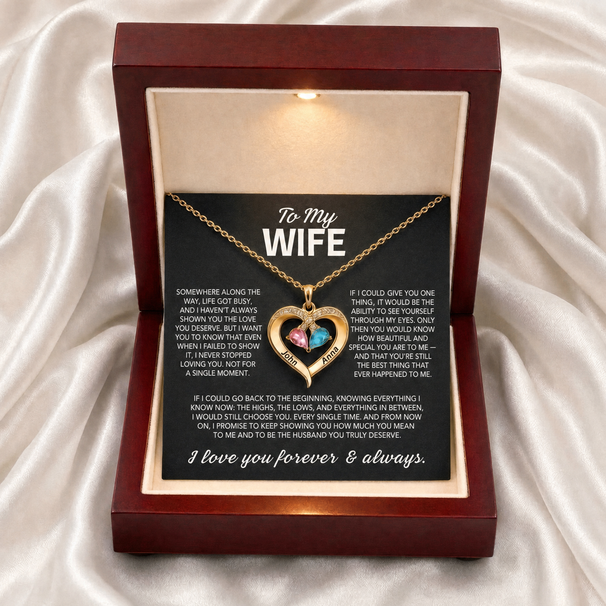 To My Wife – Birthstone Heart Necklace
