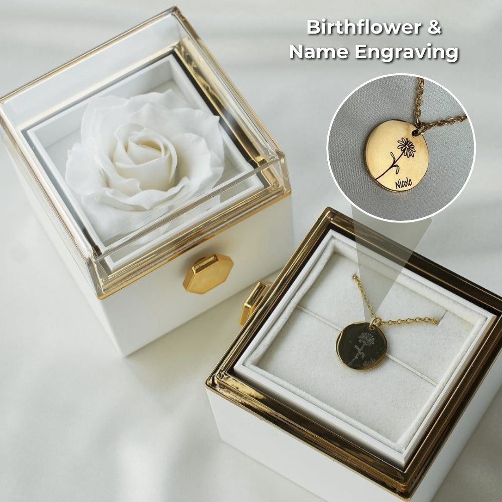 Collar personalizado con flor de nacimiento y caja Forever Rose