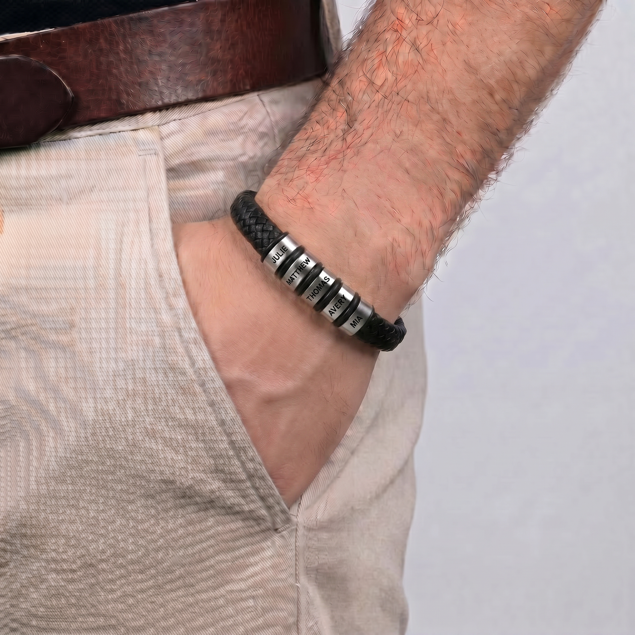 Family Forever - Juego de pulseras de cuero personalizadas