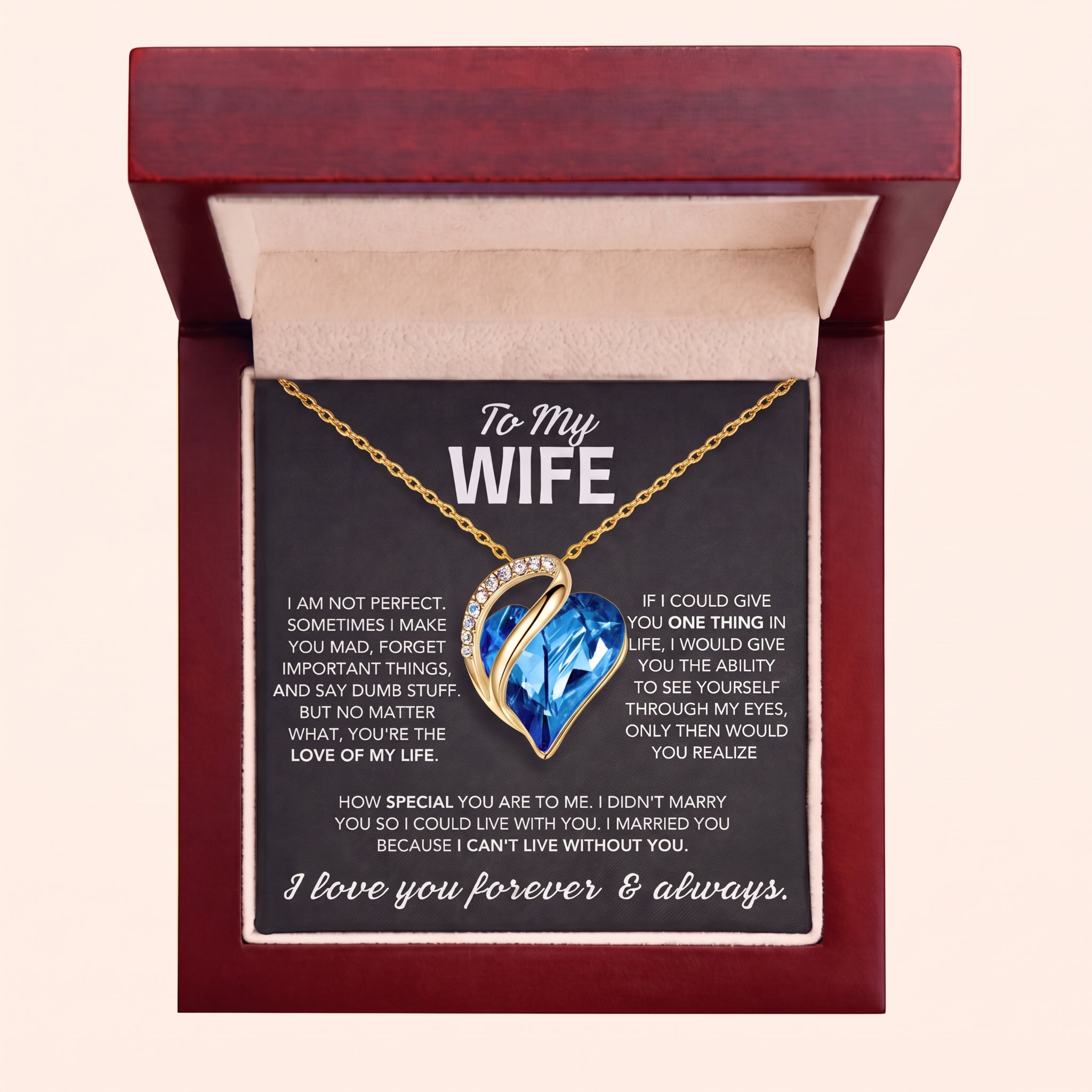 To My Wife – Birthstone Heart Crystal Necklace