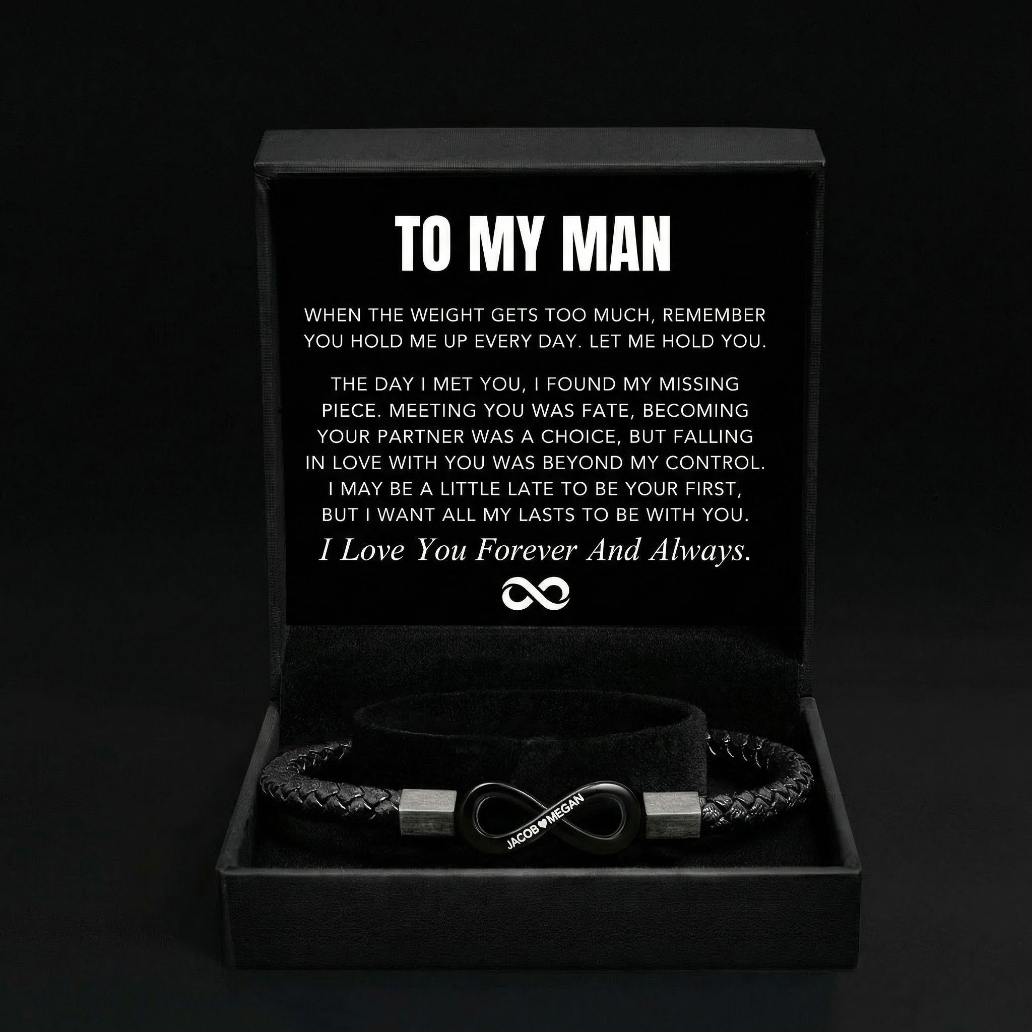 "Para mi hombre": pulsera personalizada con el infinito 