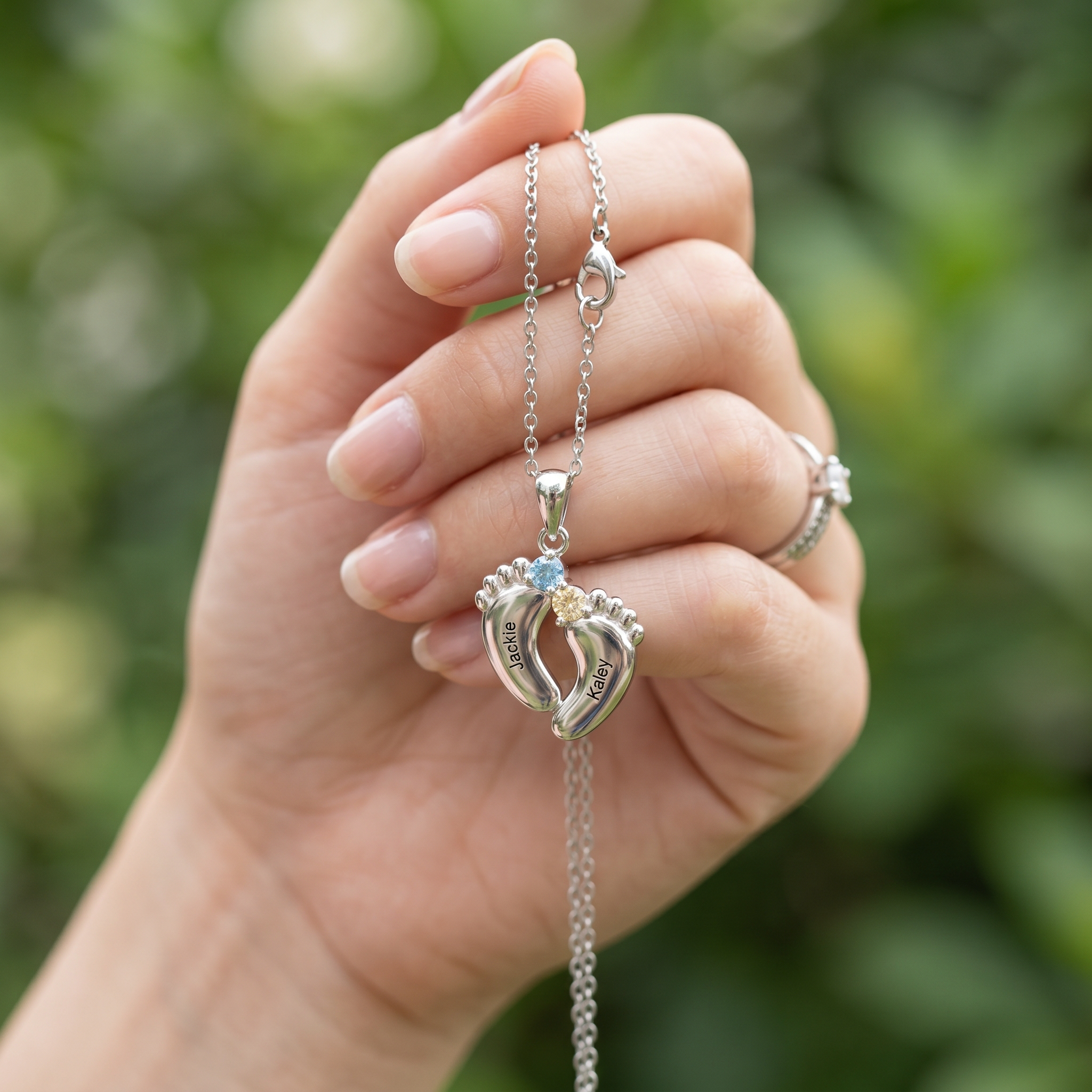"Our Little Footprints" - Custom Name Baby Feet Necklace