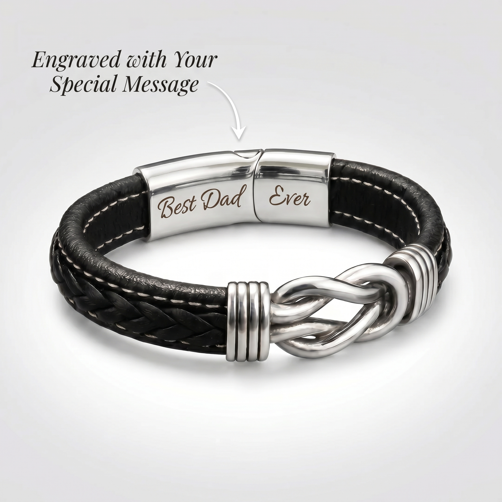 Juego de regalo de pulsera con nudo infinito y nombre grabado para hijo 