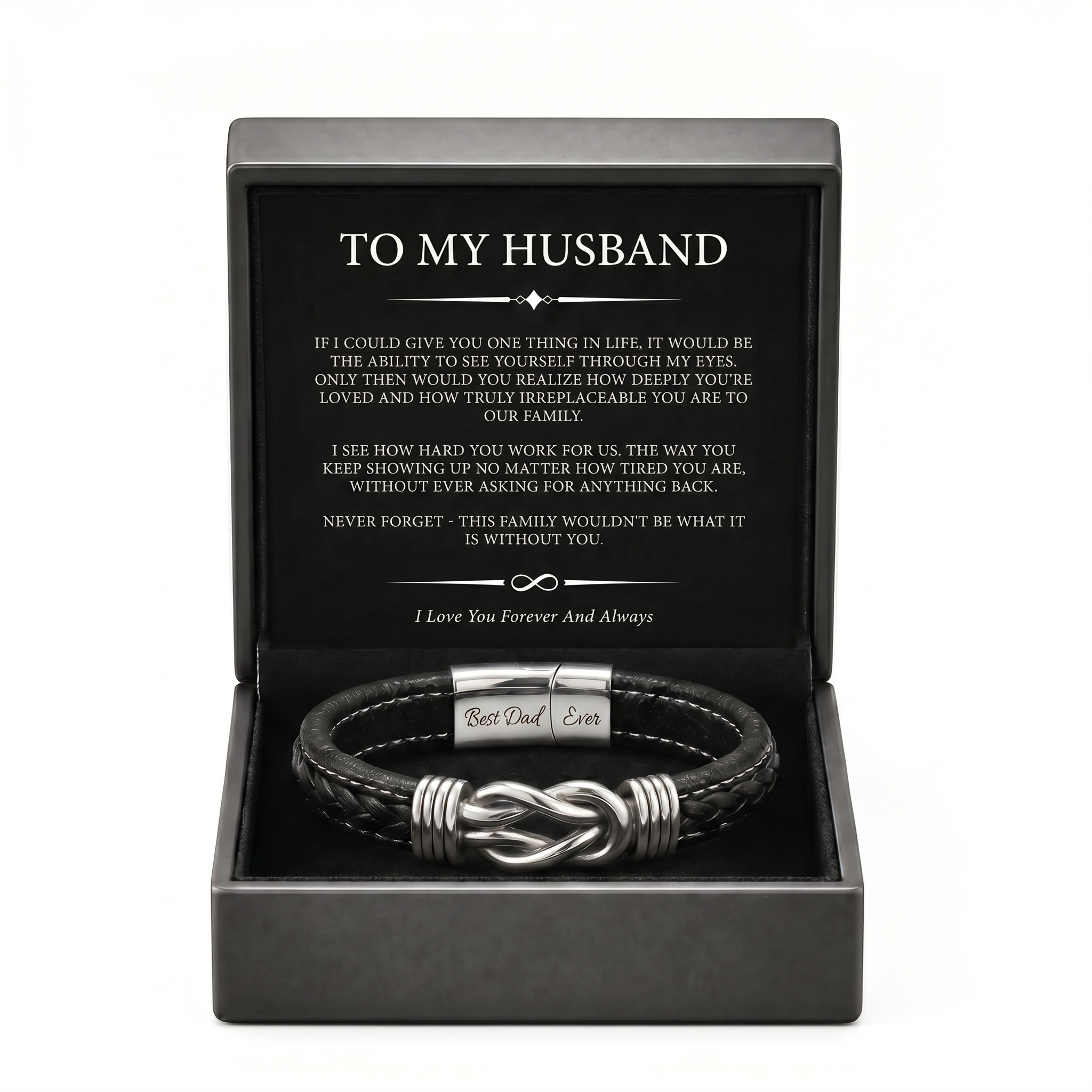 Juego de regalo de pulsera con nudo infinito y nombre grabado para hijo 