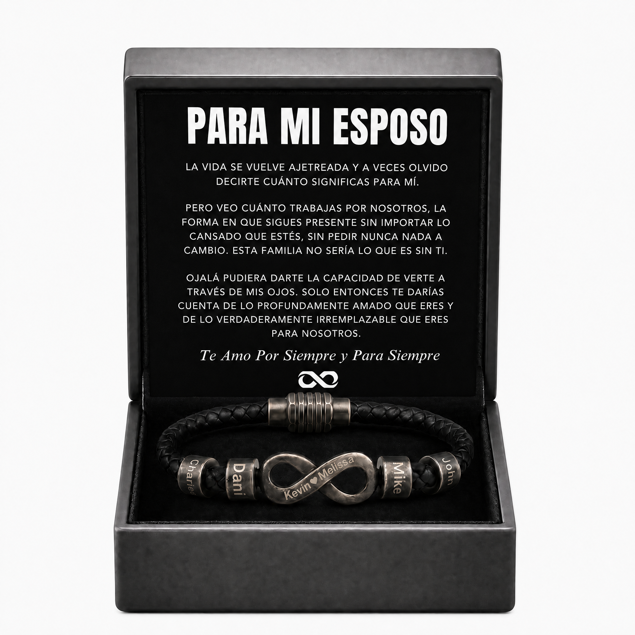 Pulsera infinito personalizada para el hombre que mantiene unida a la familia