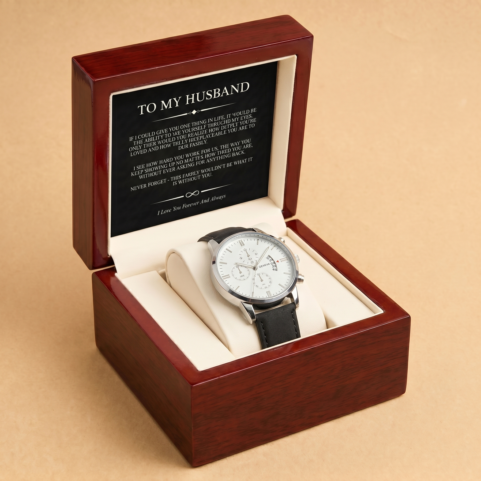 To My Husband - Engraved Leather Strap Watch