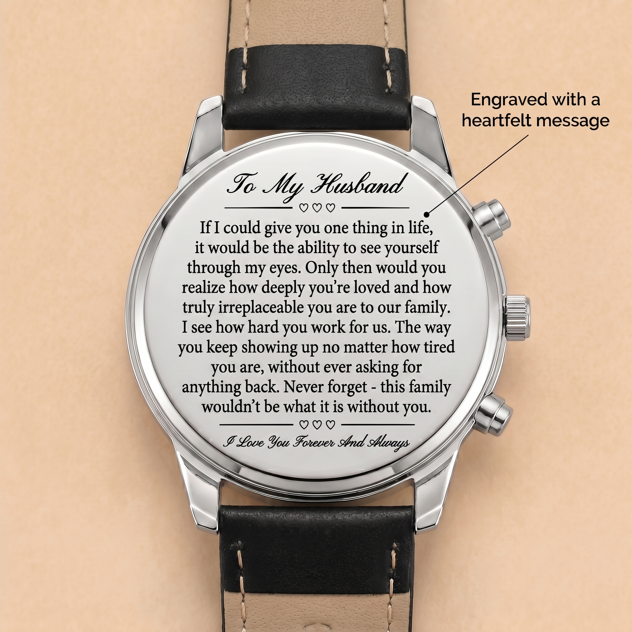 To My Husband - Engraved Leather Strap Watch