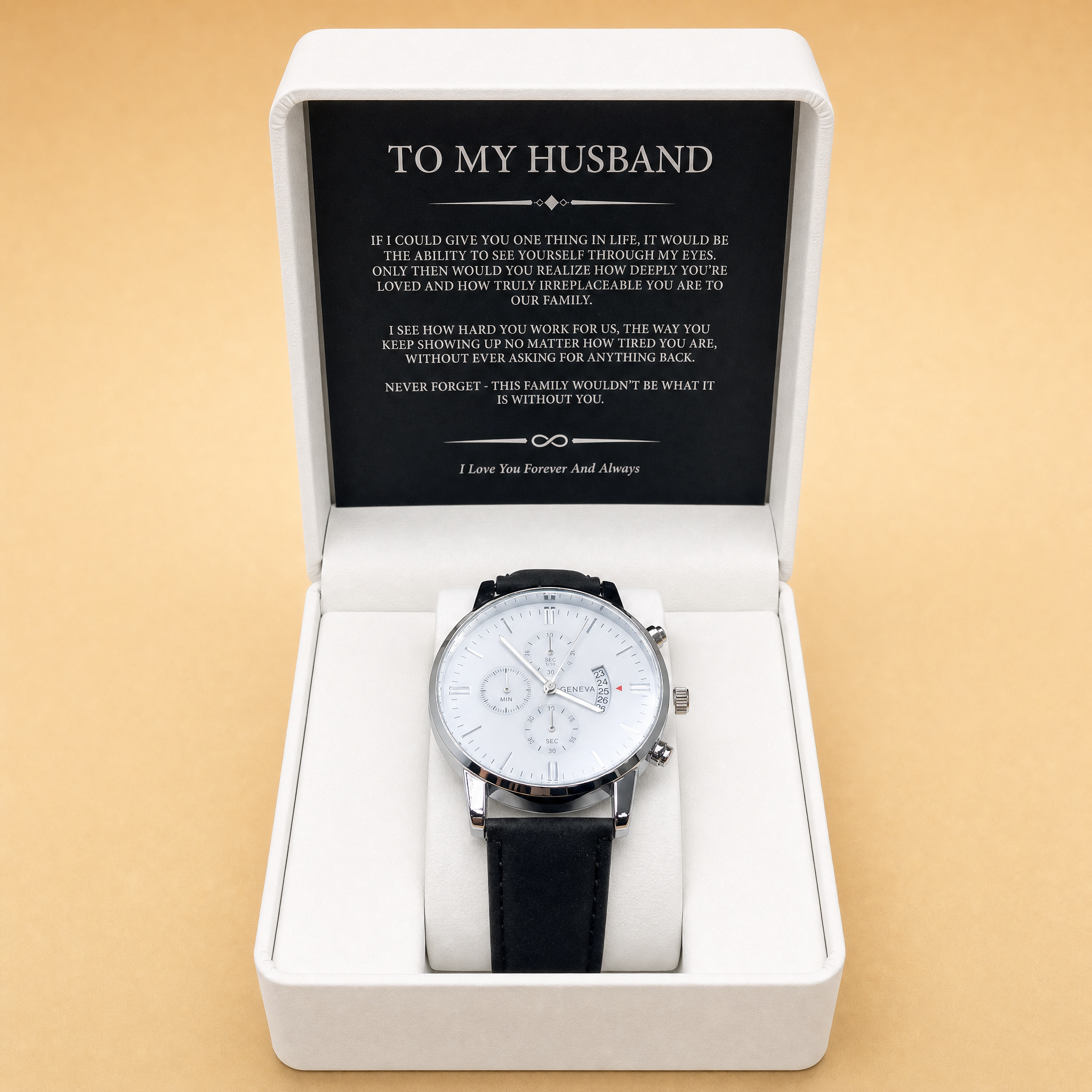 To My Husband - Engraved Leather Strap Watch