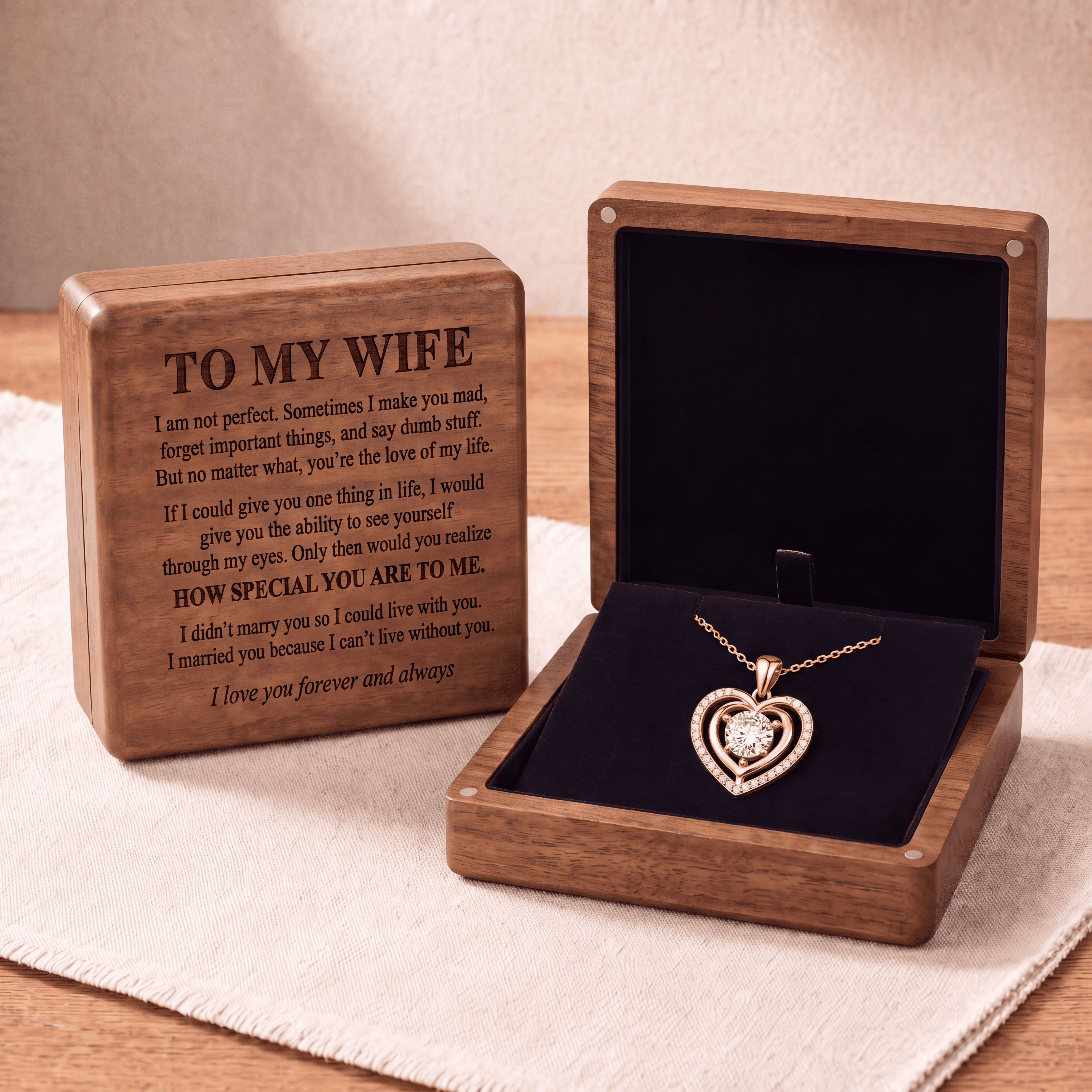 To My Wife – Heart Halo Solitaire Necklace with Customized Box