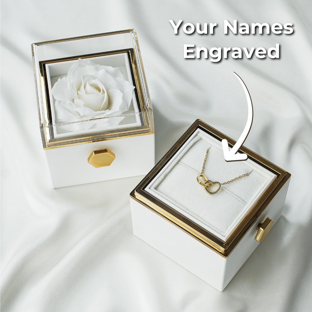Collar de corazones entrelazados con caja Forever Rose blanca