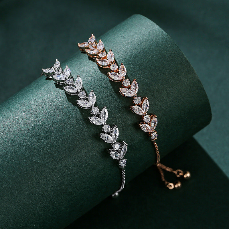 Pulsera de tenis con hojas brillantes - Ajustable
